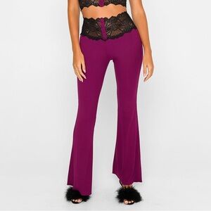 Beach Bunny Anise Pant in Oxblood with Lace Trim Flared Lounge Pants